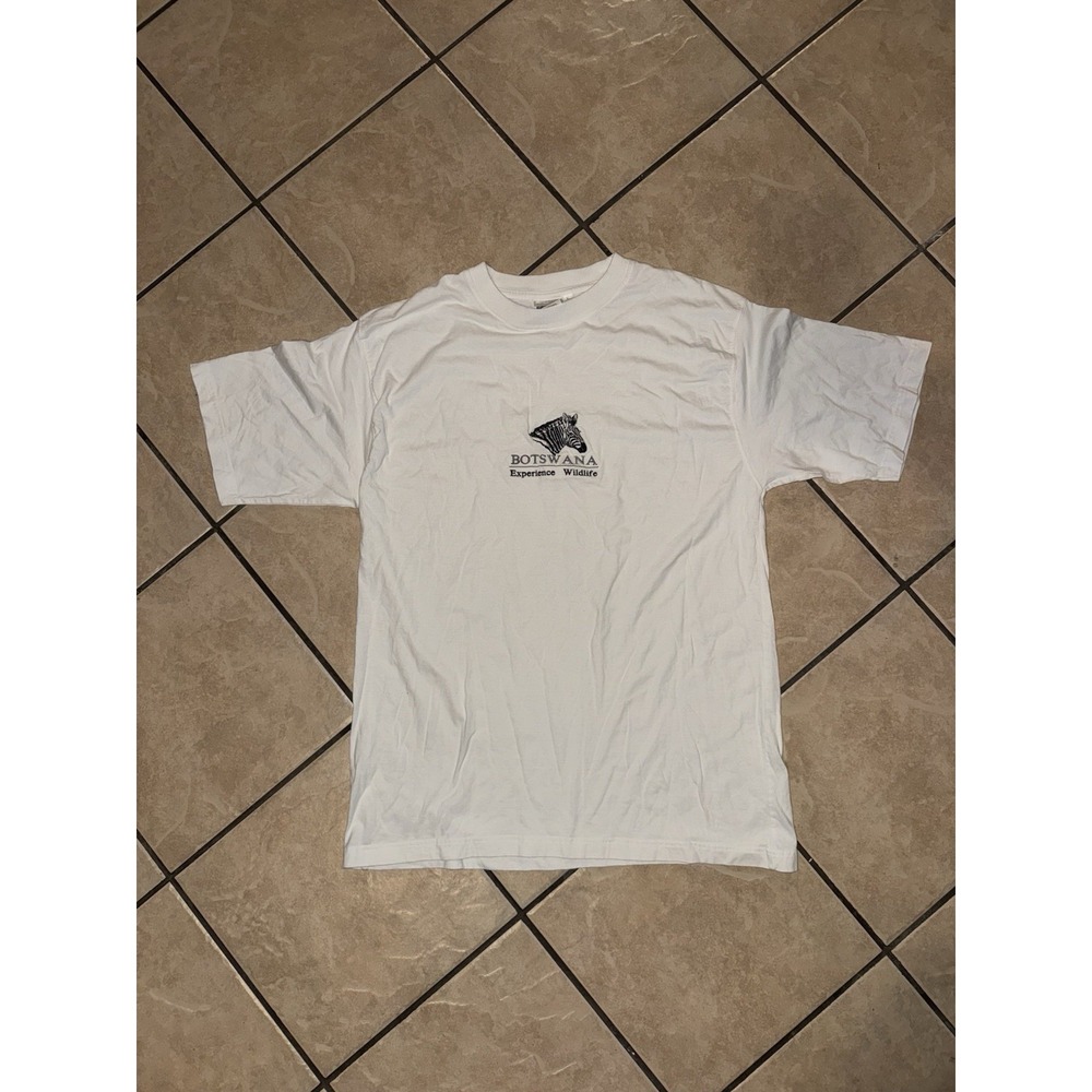 Botswana Experience Wildlife Safari T Shirt Embroidered Zebra Graphic Size L